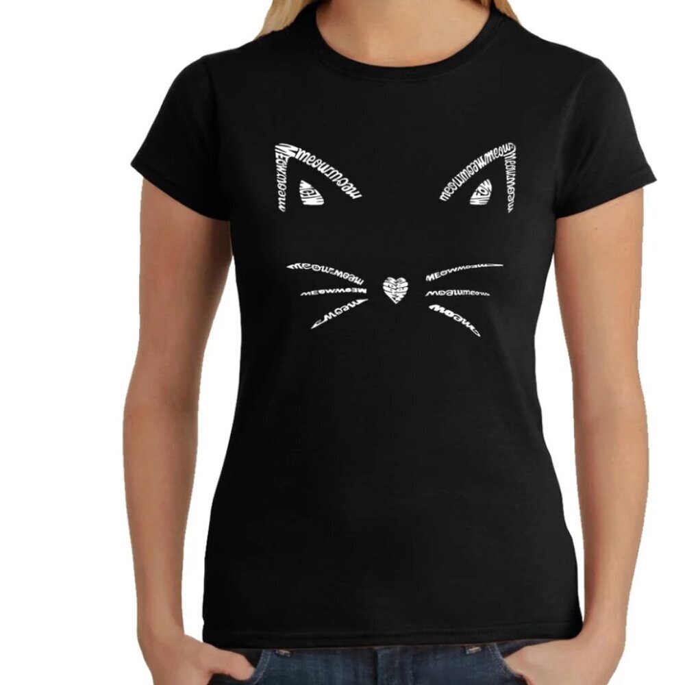 LA Pop Art Meow Whiskers Word Art T Shirt Large